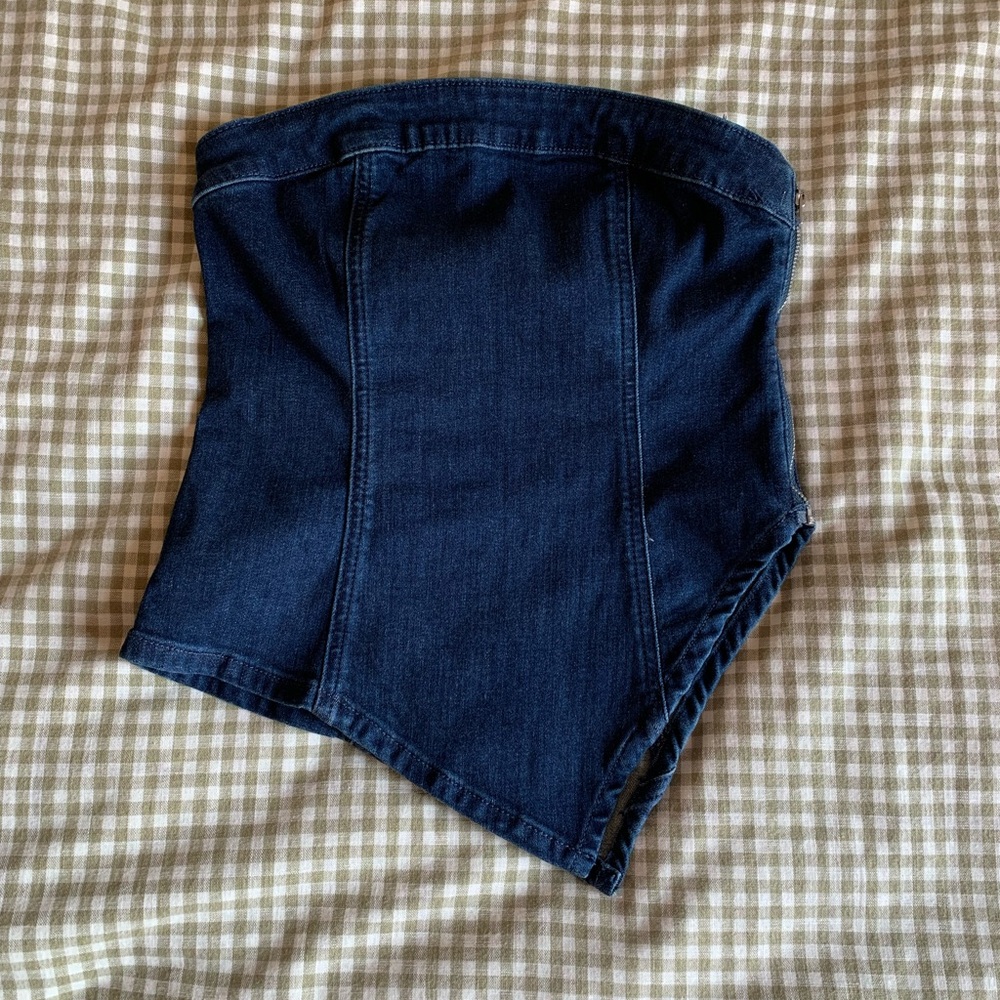 AE Asymmetrical Denim Tube Top